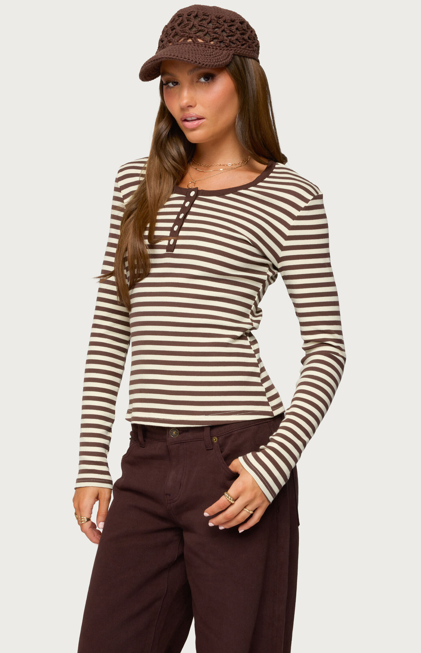 Edikted Roma Striped Henley Top