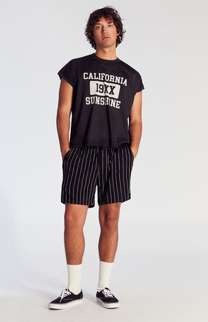 Black Stripe Linen Shorts image number 5