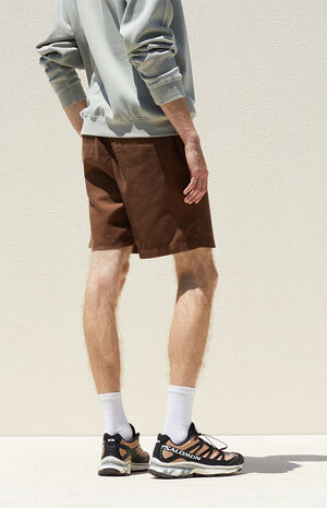 Brown Textured Cotton Shorts image number 4
