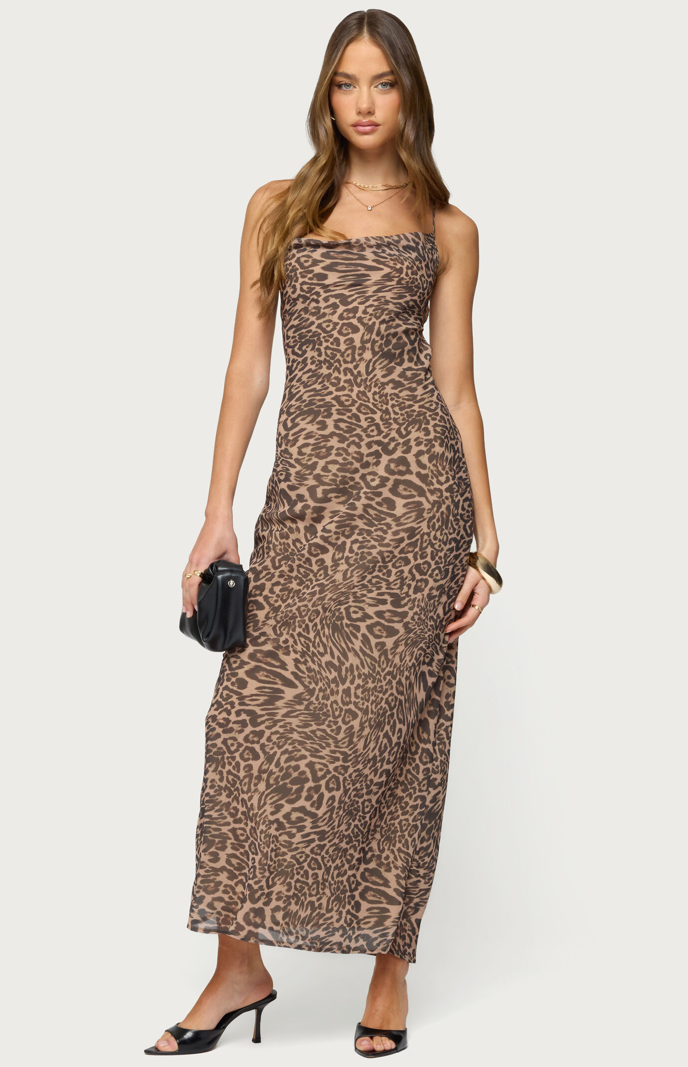 Edikted Ayanah Leopard Printed Backless Maxi Dress