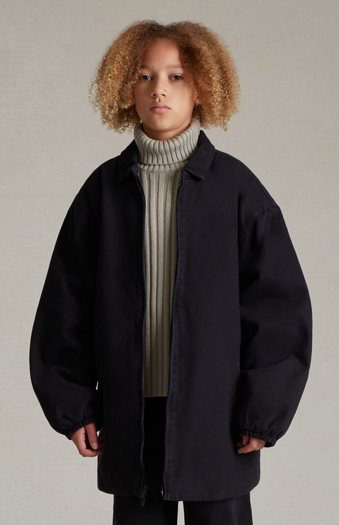 Kids Fear of God Essentials Overdye Black Denim Filled Shirt