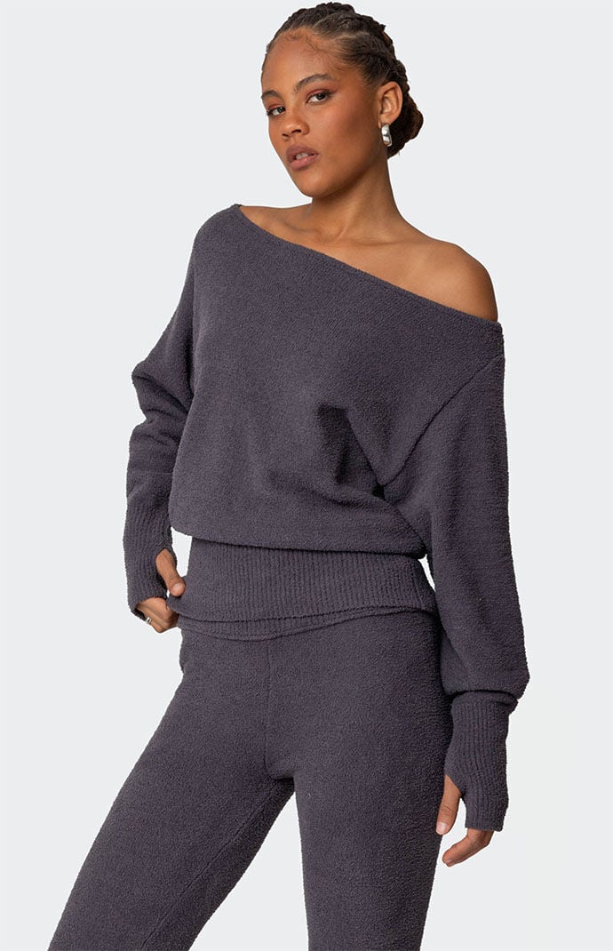 Edikted Plush Oversized Asymmetric Sweater | PacSun