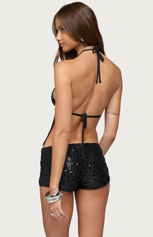 Annael Sequin Net Backless Halter Top image number 3