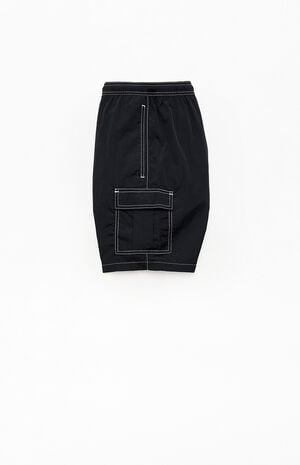 Black Baggy Cargo Crinkle 8" Swim Trunks image number 3