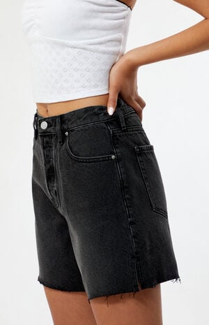 Eco Black High Waisted Raw Hem Relaxed Jorts Eco Black High Waisted Raw Hem Relaxed Jorts image number 2