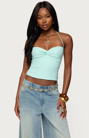 Zoee Twisted Textured Halter Top image number 1