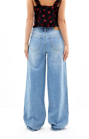 Stretch Medium Indigo Curve Low Rise Baggy Jeans image number 4