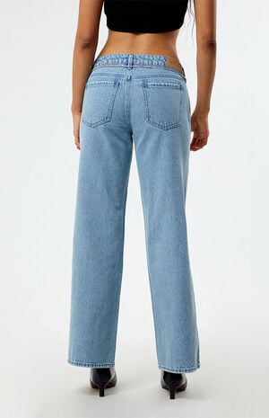 Eco Light Indigo Chain Belt Low Rise Wide Leg Jeans image number 4