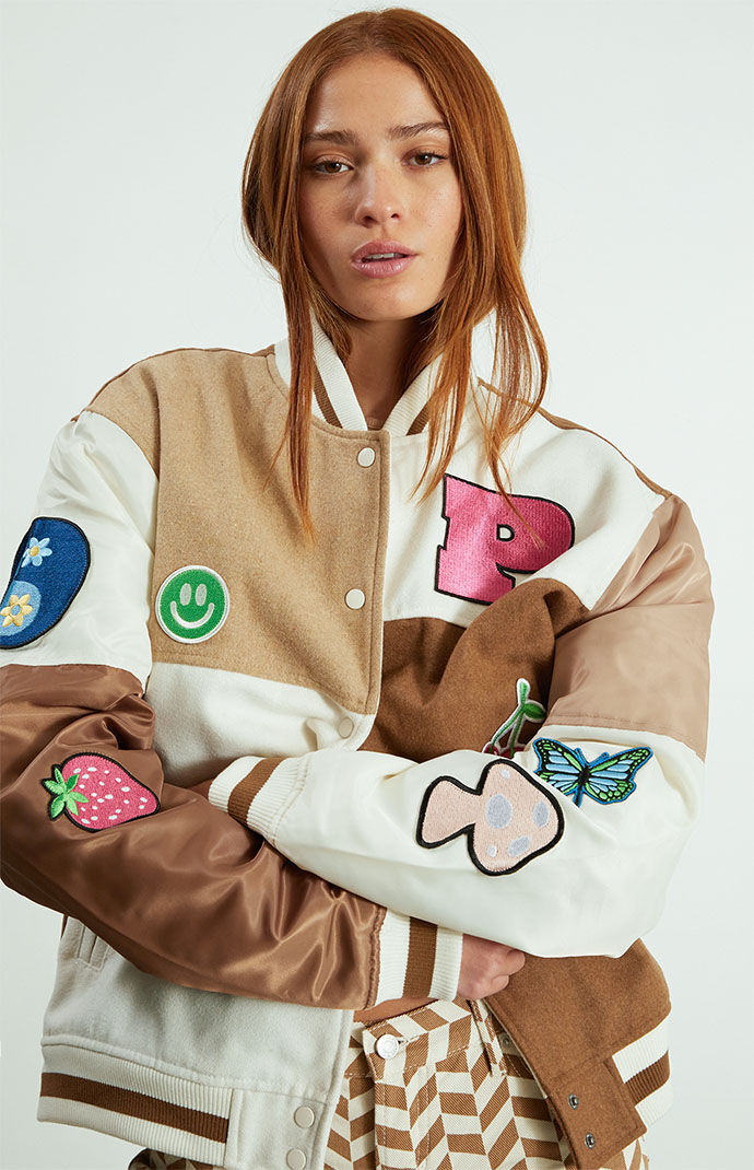 PacSun Brown Patchwork Varsity Jacket PacSun