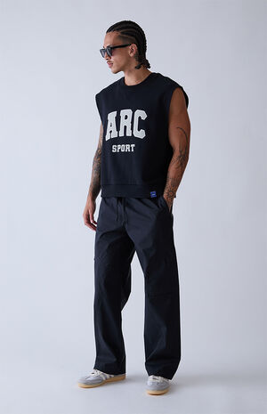 Black Sport Cut Off Muscle Crew Neck Sweatshirt image number 5
