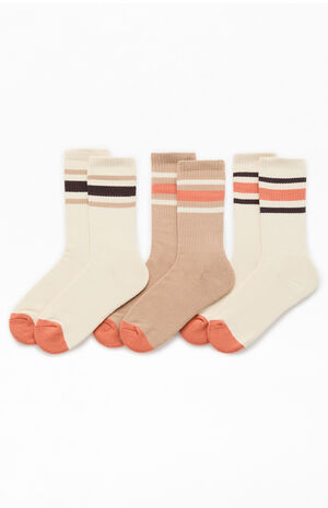 3 Pack Varsity Stripe Neutral Crew Socks image number 1