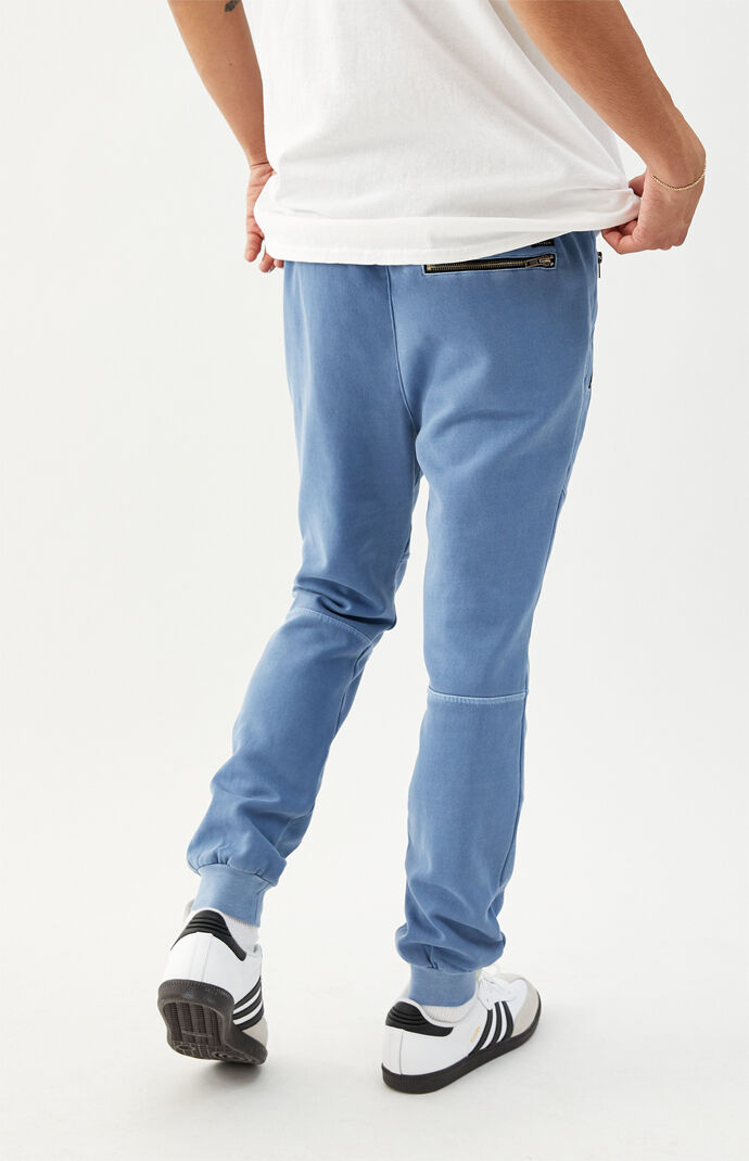 Blue Zip Pocket Paneled Fleece Sweatpants