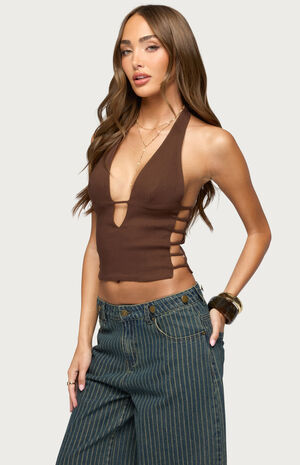 Aneera Cutout Plunging Halter Top image number 2