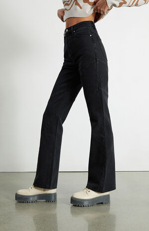 Eco Black Wave Panels High Waisted Bootcut Jeans Eco Black Wave Panels High Waisted Bootcut Jeans image number 3