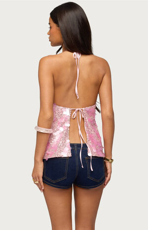Ellorie Backless Sequin Halter Top image number 3