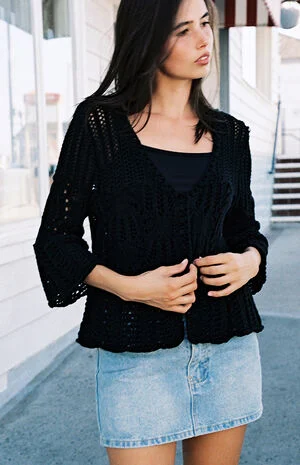 Black Flare Sleeve Cardigan image number 1