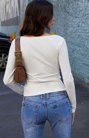 White Basic Long Sleeve Top image number 3