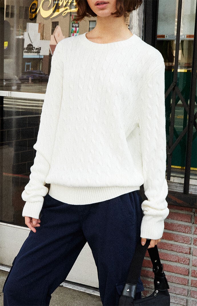 ☆EMIS☆ CABLE COTTON KNIT BAGWHITE m1037_1334833 Cotton-cashmere Cable-knit Pullover For Women | J.Crew