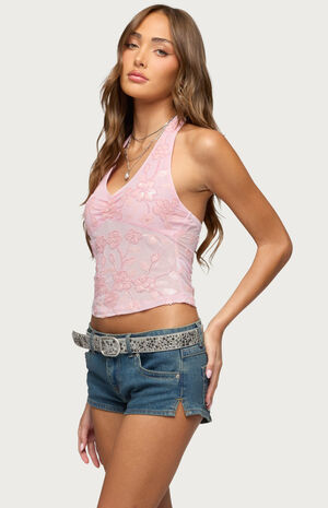 Bead & Sequin Sheer Mesh Halter Top image number 2