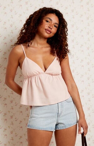 Linen V-Neck Babydoll Tank Top