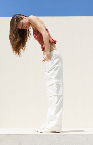 White Low Rise Baggy Cargo Jeans image number 1