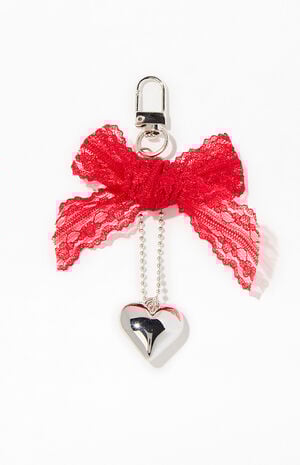 Lace Bow Heart Bag Charm Keychain image number 1