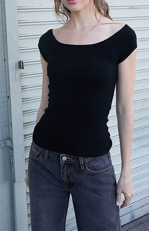 Black Ginny Knit Off-The-Shoulder Top image number 2