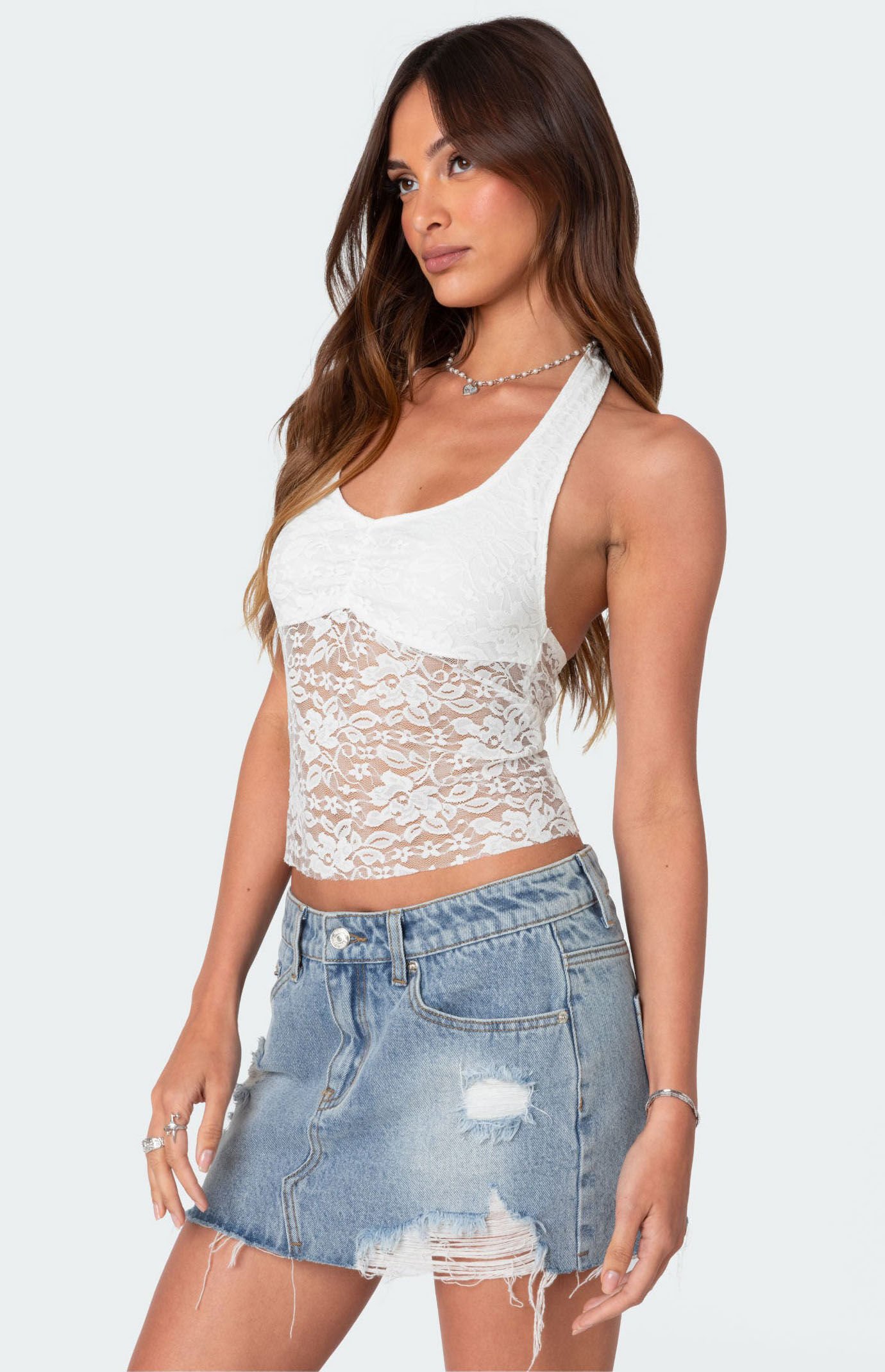 Edikted Tia Sheer Lace Halter Top | PacSun