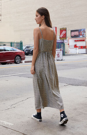 Blue Floral Tie Front Maxi Dress image number 4