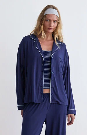 Long Sleeve Button Up Pajama Shirt image number 1