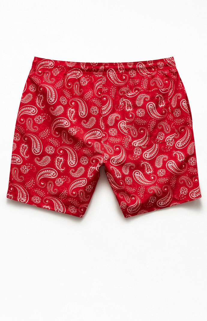 Red Paisley 17" Swim Trunks