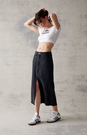 Black Denim Midi Skirt image number 2