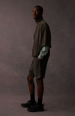 Off Black Terry Cloth 3/4 Half Zip Shirt image number 6