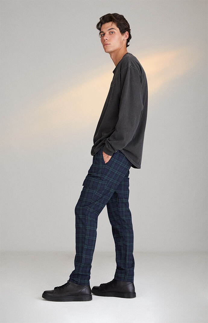 Navy Slim Plaid Pants