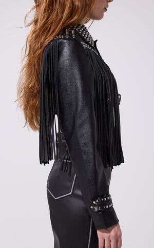 Oakly Black Fringe Faux Leather Western Jacket image number 3