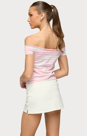 French Terry Striped Off Shoulder Top image number 3
