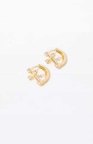 Gold Cross Huggie Hoop Earrings image number 1