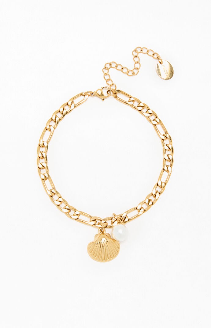Pacsun Shell Chain Charm Bracelet In Gold