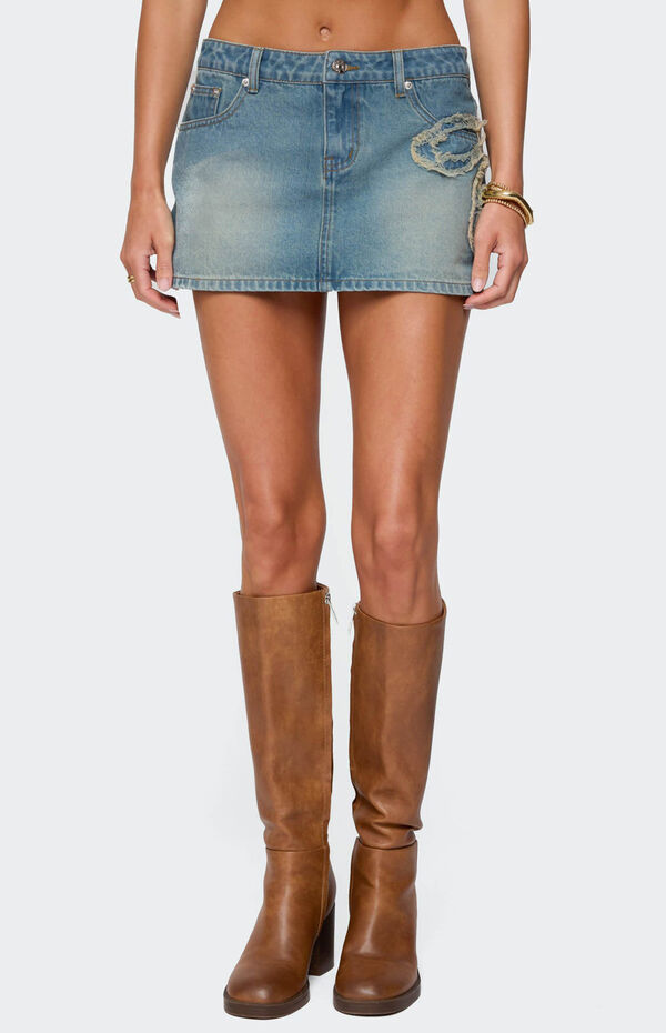 Edikted Bowiee Denim Mini Skirt