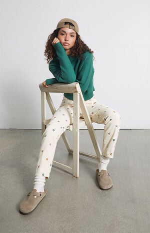 Flower Embroidered Corduroy Mom Jeans image number 1