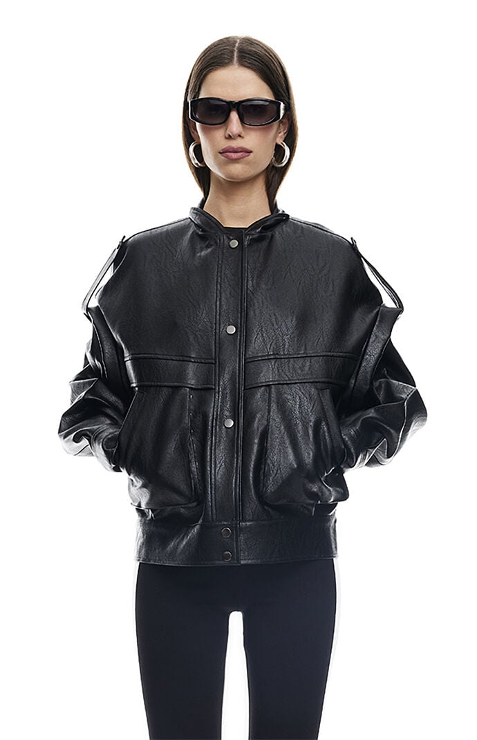 LIONESS Faux Leather Madame Oversized Bomber Jacket