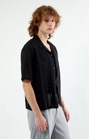 Black Pointelle Oversized Camp Shirt image number 2