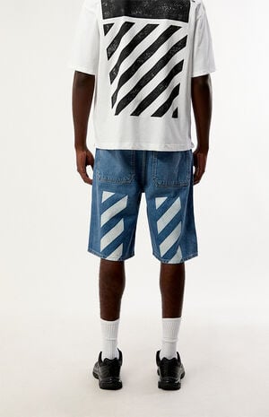 Indigo Baggy Diagonal Denim Shorts image number 4