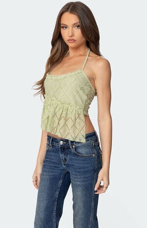 Asymmetric Lace Halter Top image number 3