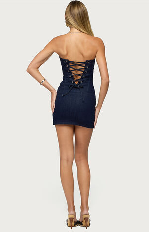Olga Strapless Stretchy Denim Romper image number 3