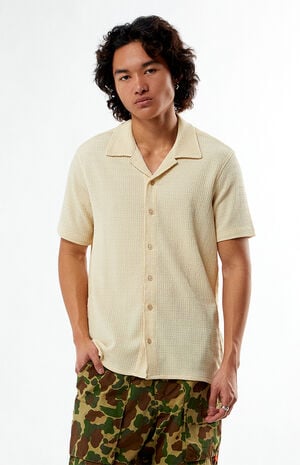 Tan Pointelle Camp Shirt