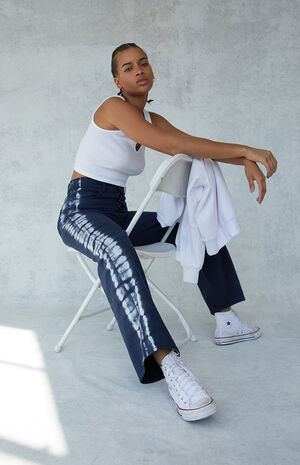 Eco Navy Tie Dye High Waisted Baggy Jeans Eco Navy Tie Dye High Waisted Baggy Jeans image number null