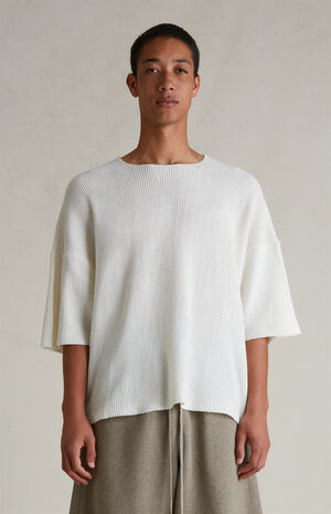 Cloud White Waffle Knit Short Sleeve T-Shirt image number 2