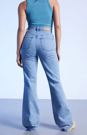 Eco Medium Blue Frayed&nbsp;High Waisted Bootcut Jeans image number 4
