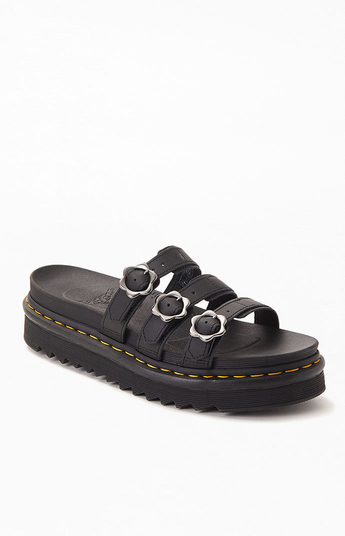 Dr Martens Women's Black Blaire Flower Buckle Slide Sandals